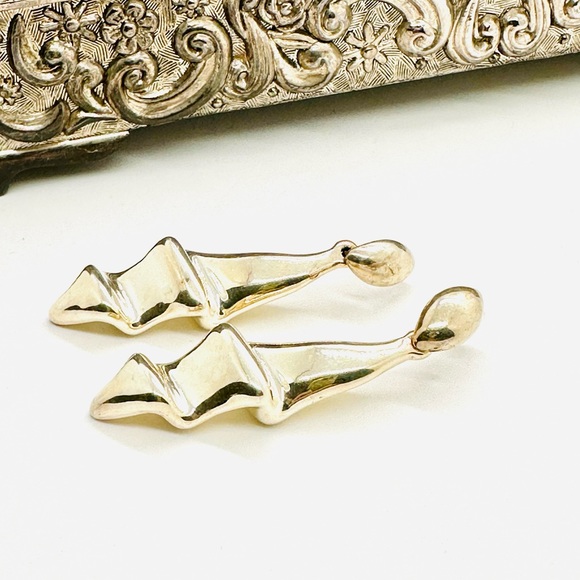 Vintage Modernist Electroform Silver Earrings - Picture 3 of 12